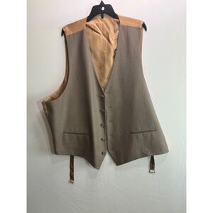 Caravelli Italy Mens Suit Vest Pinstripe Taupe Brown 5 Button Waistcoat RN 99579